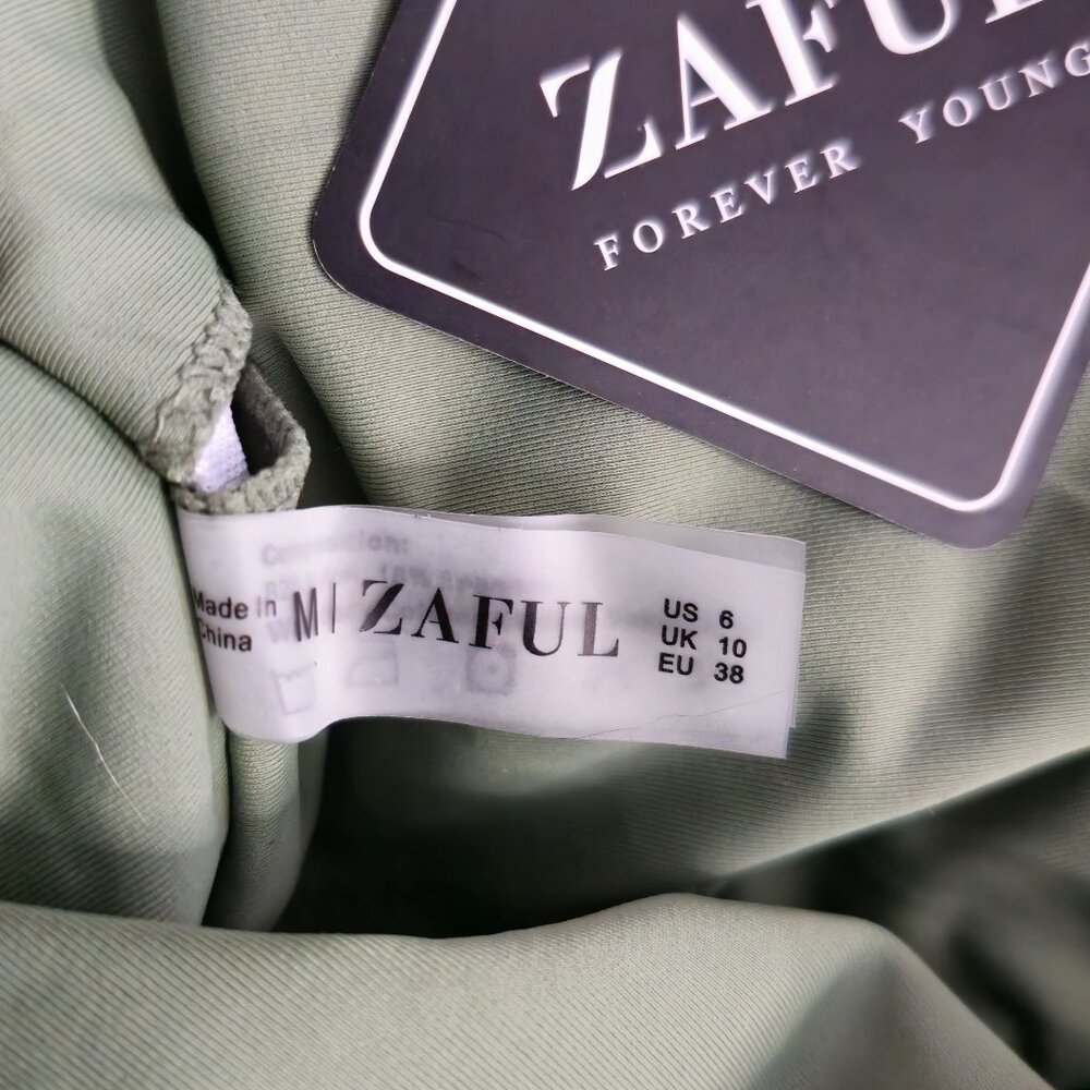 Zaful Women Green Button-Up Crop Tank Swim TOP ONLY Med Knotted Tie Front - Picture 5 of 7